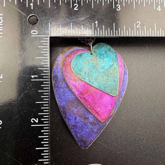 Vintage‎ Hearts Necklace Layered Heart Painted Purple Pink Teal 26" - Picture 2 of 7